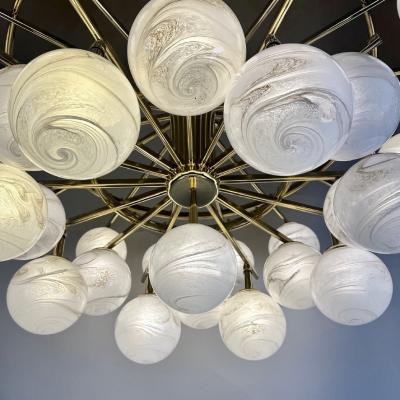 Late 20th Century Brass Double Tier Chandelier with Marbled Murano Glass Boules