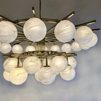 Late 20th Century Brass Double Tier Chandelier with Marbled Murano Glass Boules