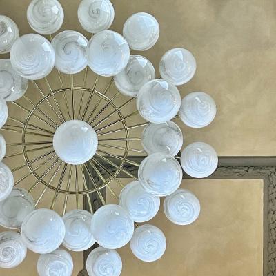 Late 20th Century Brass Double Tier Chandelier with Marbled Murano Glass Boules