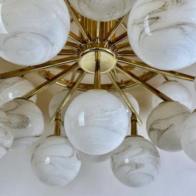 Late 20th Century Brass Double Tier Chandelier with Marbled Murano Glass Boules
