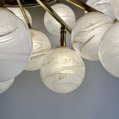 Late 20th Century Brass Double Tier Chandelier with Marbled Murano Glass Boules