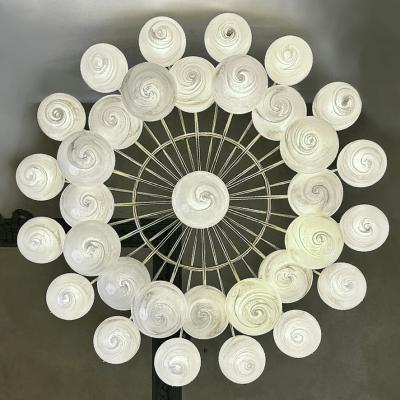 Late 20th Century Brass Double Tier Chandelier with Marbled Murano Glass Boules
