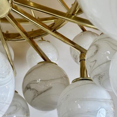 Late 20th Century Brass Double Tier Chandelier with Marbled Murano Glass Boules
