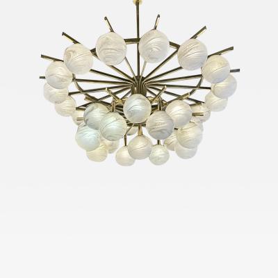 Late 20th Century Brass Double Tier Chandelier with Marbled Murano Glass Boules