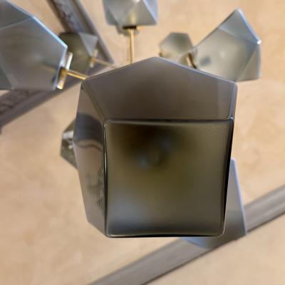 Late 20th Century Brass and Grey Murano Glass Polyhedrons Pendant Chandelier