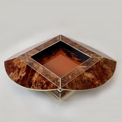 Late 20th Century Brown Orange Murano Glass W Brass Finishings Cocktail Table