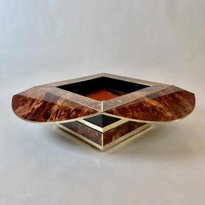 Late 20th Century Brown Orange Murano Glass W Brass Finishings Cocktail Table