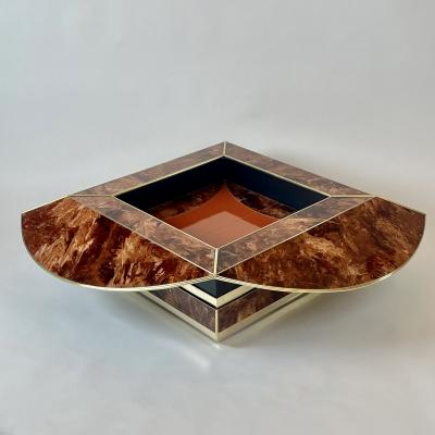 Late 20th Century Brown Orange Murano Glass W Brass Finishings Cocktail Table