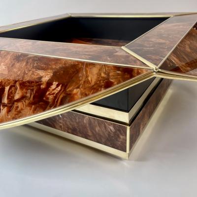 Late 20th Century Brown Orange Murano Glass W Brass Finishings Cocktail Table