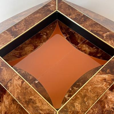 Late 20th Century Brown Orange Murano Glass W Brass Finishings Cocktail Table