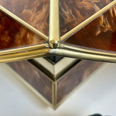 Late 20th Century Brown Orange Murano Glass W Brass Finishings Cocktail Table