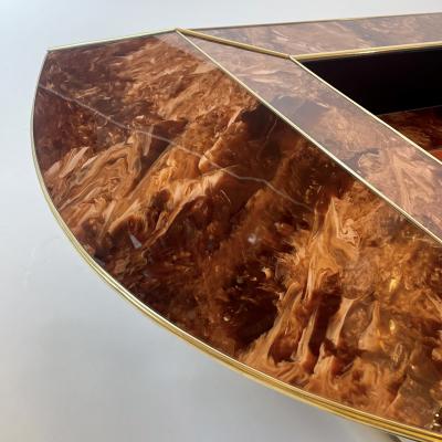 Late 20th Century Brown Orange Murano Glass W Brass Finishings Cocktail Table