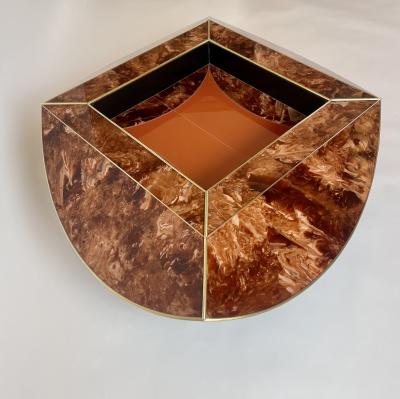 Late 20th Century Brown Orange Murano Glass W Brass Finishings Cocktail Table