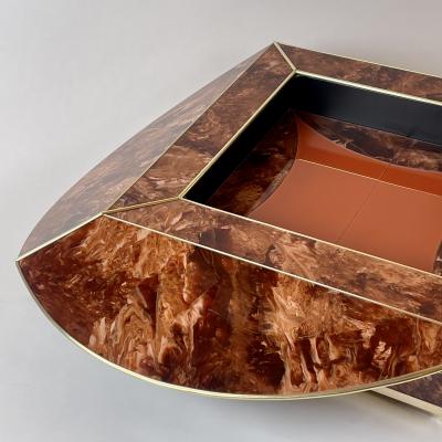 Late 20th Century Brown Orange Murano Glass W Brass Finishings Cocktail Table