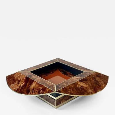 Late 20th Century Brown Orange Murano Glass W Brass Finishings Cocktail Table