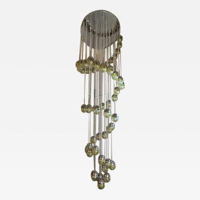 Late 20th Century Chrome Brushed Steel Brass Murano Glass Cascade Chandelier