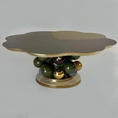 Late 20th Century Flower Shape w Opaline Glass Ceramic Balls Coffee Table