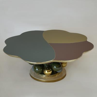 Late 20th Century Flower Shape w Opaline Glass Ceramic Balls Coffee Table