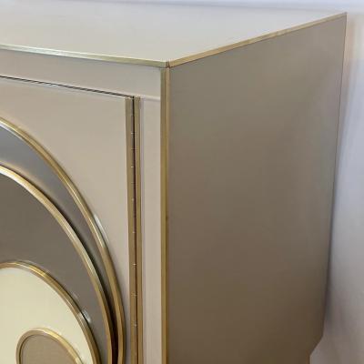 Late 20th Century Italian Beige Opaline Glass w Glass Brass Details Sideboard