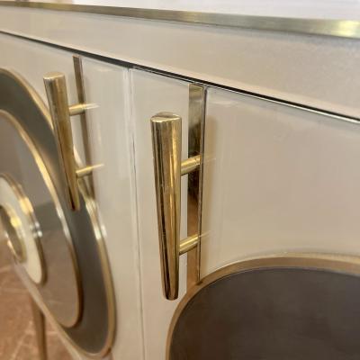 Late 20th Century Italian Beige Opaline Glass w Glass Brass Details Sideboard