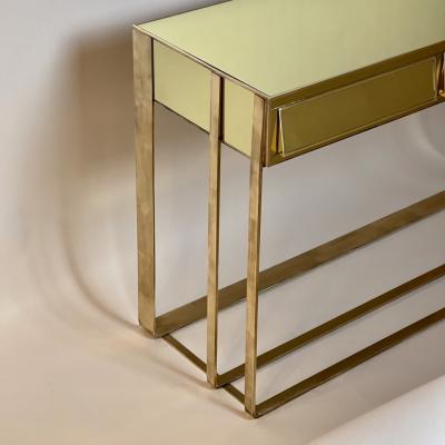 Late 20th Century Italian Brass Lemon Yellow Mirror Console w Three Drawers