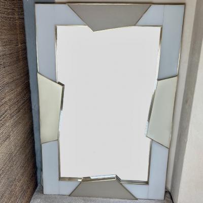Late 20th Century Italian Light Grey Gold Opaline Glass w Brass Wall Mirror