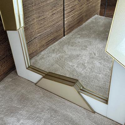 Late 20th Century Italian Light Grey Gold Opaline Glass w Brass Wall Mirror