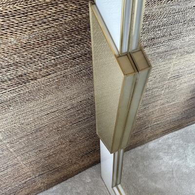 Late 20th Century Italian Light Grey Gold Opaline Glass w Brass Wall Mirror
