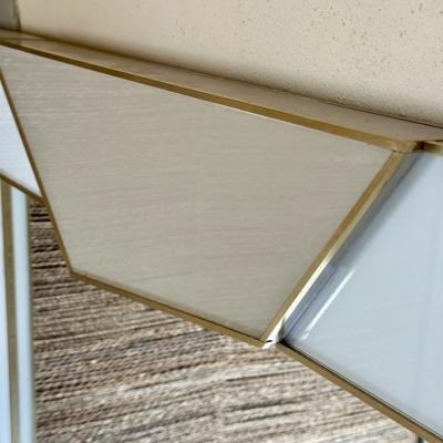 Late 20th Century Italian Light Grey Gold Opaline Glass w Brass Wall Mirror