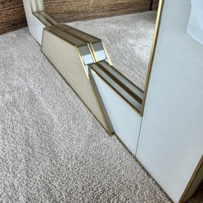 Late 20th Century Italian Light Grey Gold Opaline Glass w Brass Wall Mirror