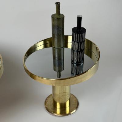 Late 20th Century Italian Pair of Round Brass Silver Mirror Side Tables