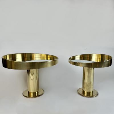 Late 20th Century Italian Pair of Round Brass Silver Mirror Side Tables
