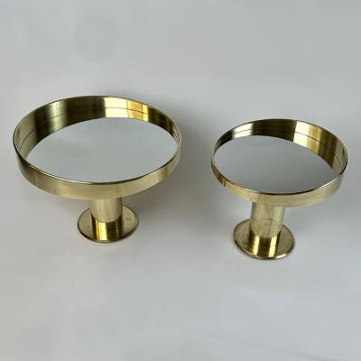 Late 20th Century Italian Pair of Round Brass Silver Mirror Side Tables
