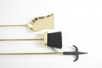 Late 20th Century Italian Solid Brass 5 Piece Fireplace Tool Set