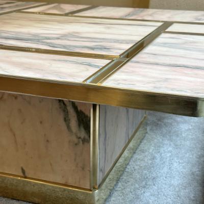 Late 20th Century Italian Square Brass w Mirror Pink Onyx Top Coffee Table