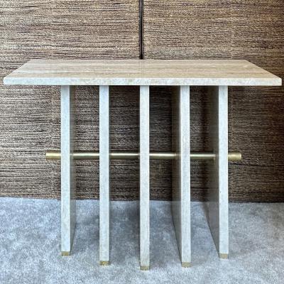 Late 20th Century Italian Travertine with Brass Details Console Table