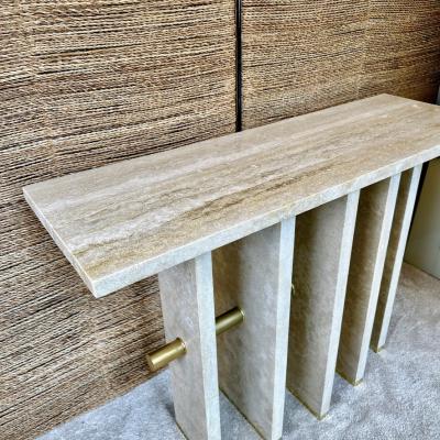 Late 20th Century Italian Travertine with Brass Details Console Table