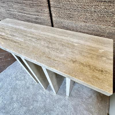 Late 20th Century Italian Travertine with Brass Details Console Table