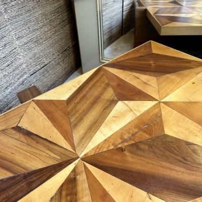 Late 20th Century Italian Wooden Mosaic with Compass Roses Top Coffee Table