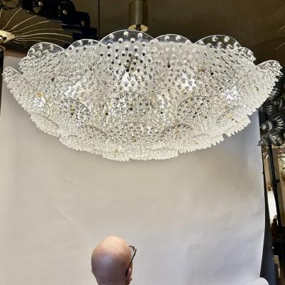 Late 20th Century Metal Brass w Transparent Murano Glass Disks Flush Mount