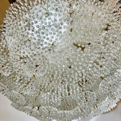 Late 20th Century Metal Brass w Transparent Murano Glass Disks Flush Mount