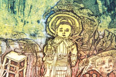 Late 20th Century Numbered 52 70 Drawing with Giltwood Frame