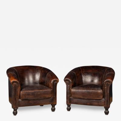 Late 20th Century Pair Of Dutch Leather Club Chairs