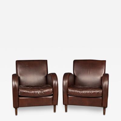 Late 20th Century Pair Of Dutch Leather Club Chairs