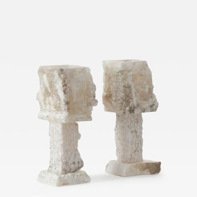 Late 20th Century Pair Rough Hewn Alabaster Lamps Catalonia