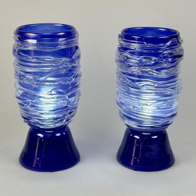 Late 20th Century Pair of Blu Murano Glass Table Lamps
