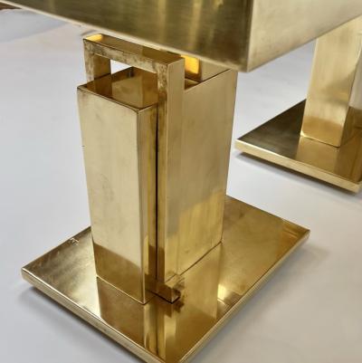 Late 20th Century Pair of Brass Blue W Gold Shades Murano ArtGlass Side Tables