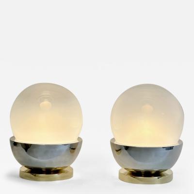 Late 20th Century Pair of Brass Steel Faded Blown Murano Glass Table Lamps
