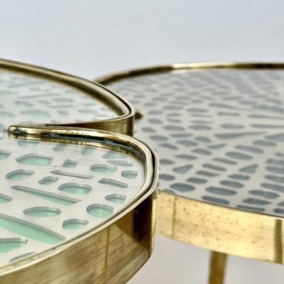 Late 20th Century Pair of Brass Transparent Glass Water Lilies Side Tables