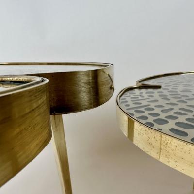 Late 20th Century Pair of Brass Transparent Glass Water Lilies Side Tables